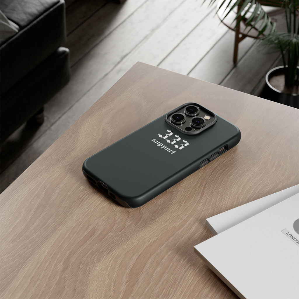 333 Support Tough Phone Case — Minimal Black Protective Cover