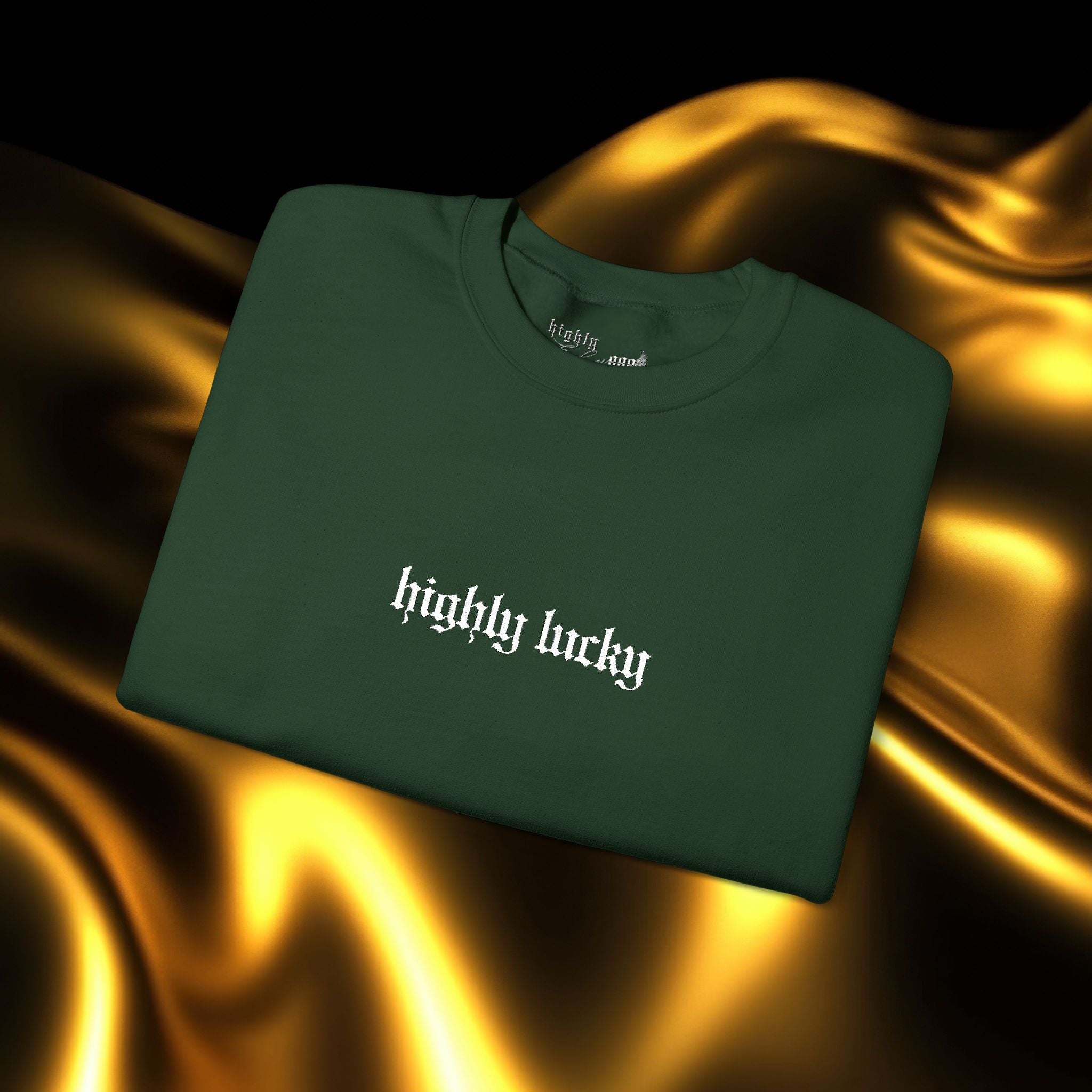 Highly Lucky Embroidered Sweatshirt | Minimalist Yet Intentional Affirmation Crewneck